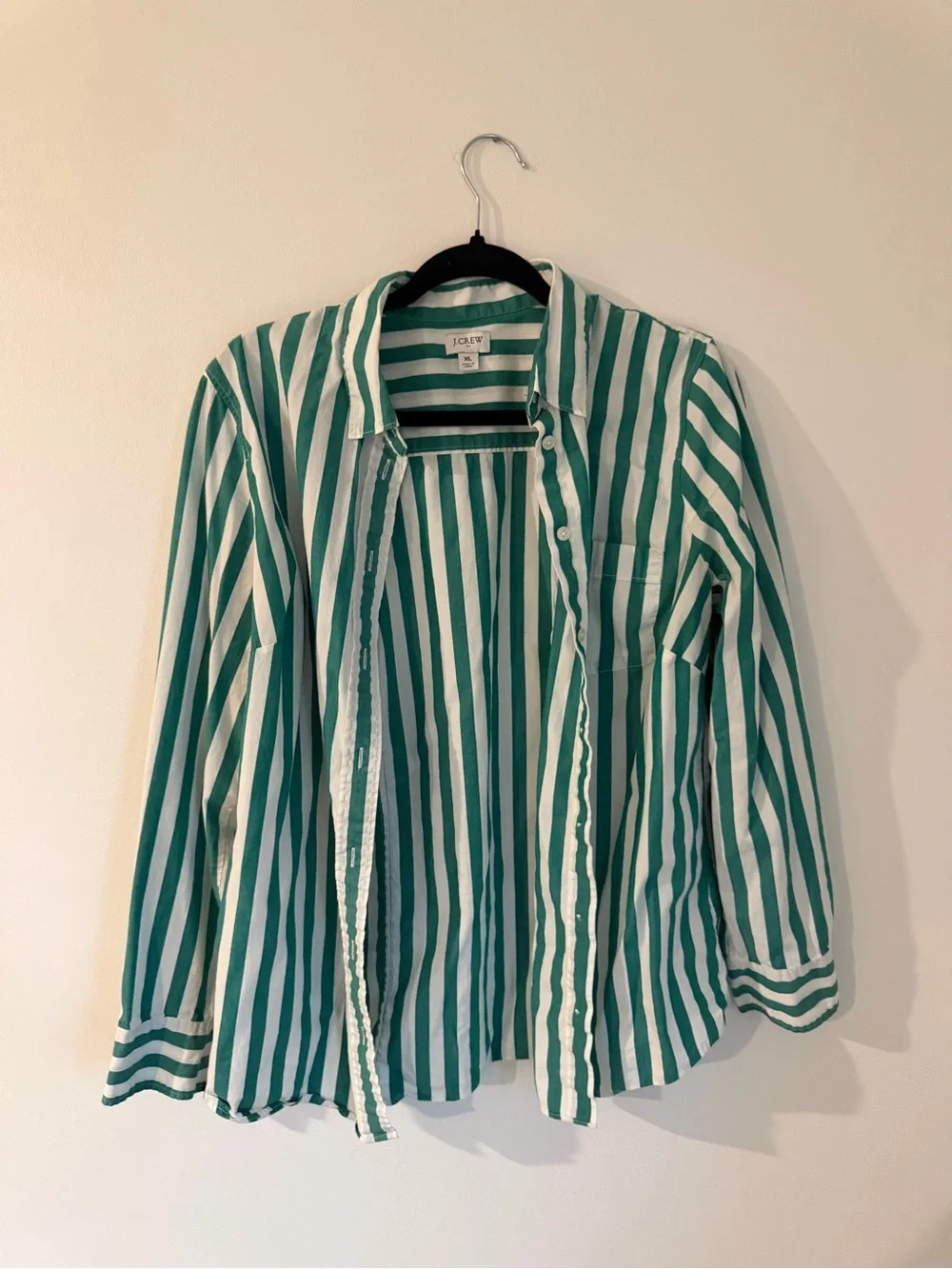 Green & White Striped Button-Up Shirt